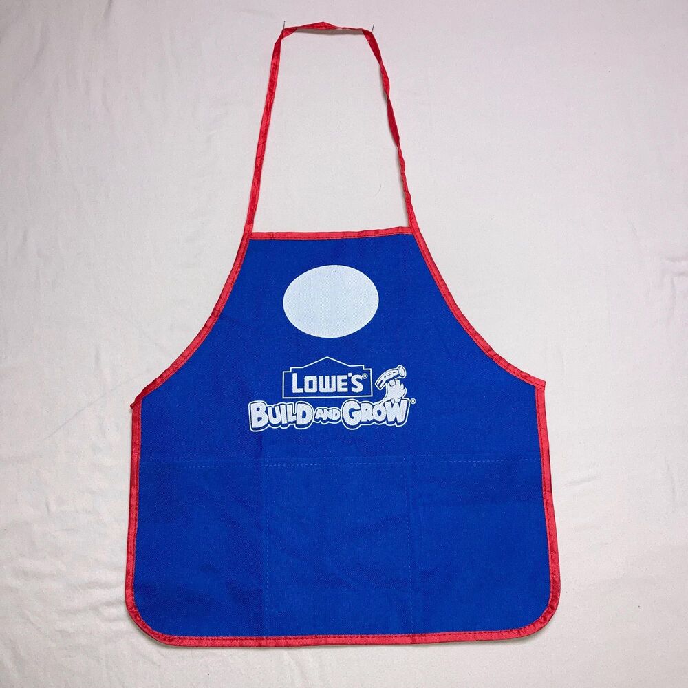 Lowes Build and Grow Work Apron Kids Blue Red Pockets Woodworking Home Helper